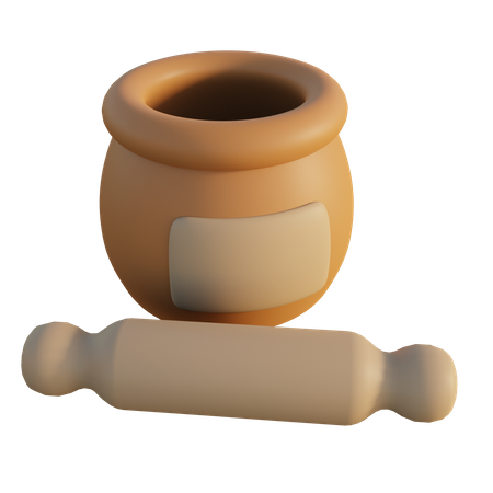 Bowl and rolling pin  3D Icon