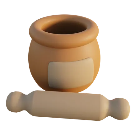Bowl and rolling pin  3D Icon