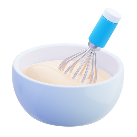 Bowl Of Batter With Whisk  3D Icon