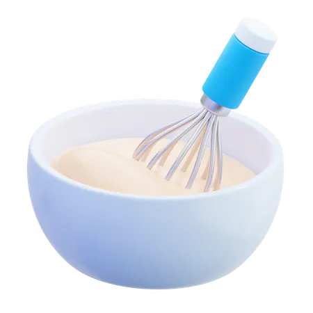 Bowl Of Batter With Whisk  3D Icon