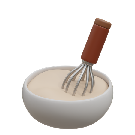 Bowl Of Batter With Whisk  3D Icon