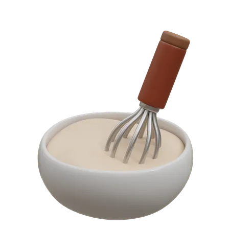 Bowl Of Batter With Whisk  3D Icon