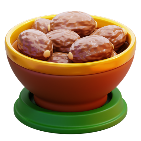 Bowl Of Dates Fruit  3D Icon