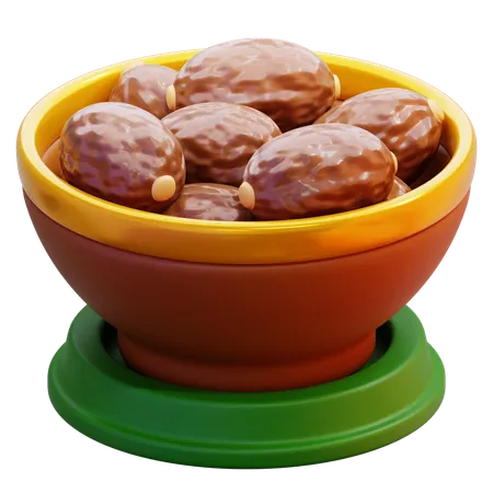 Bowl Of Dates Fruit  3D Icon
