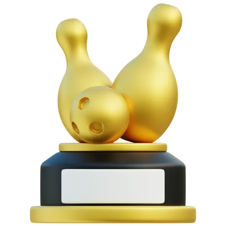 3 D Rendered Trophy Featuring Golden Bowling Pins And A Ball Atop A Black Base With A Blank Plate Signifying Bowling Excellence 3D Icon