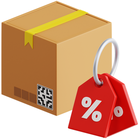 Box With Discount Tag And Qr Code  3D Icon