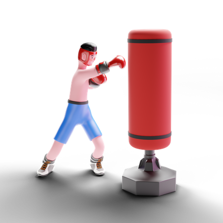 Boxeador practicando con saco de boxeo  3D Illustration