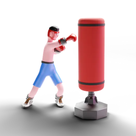 Boxeador practicando con saco de boxeo  3D Illustration