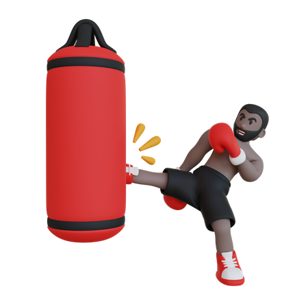 Boxeador pratica chute baixo  3D Illustration