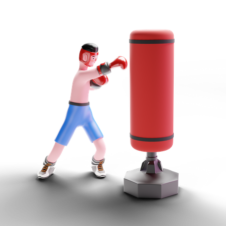 Boxer doing practice with punching bag  3D Illustration