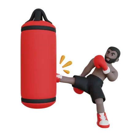 Boxer Practice Low Kick  3D Illustration