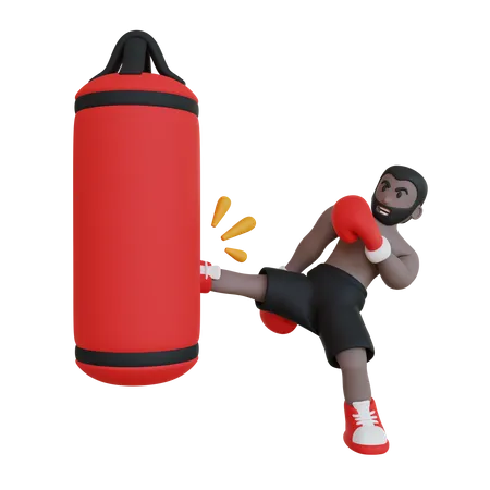 Boxer Practice Low Kick 3 D Illustration 3D Illustration
