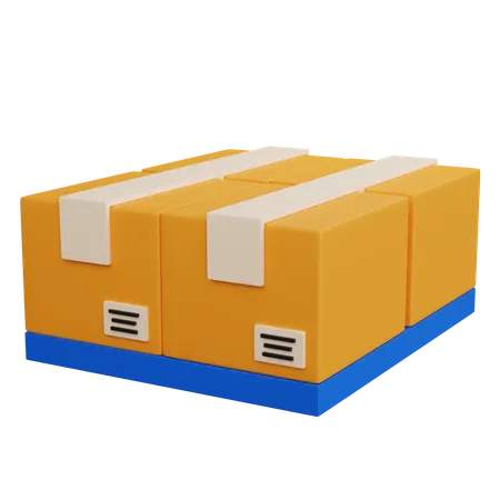 3 D Rendering Four Cardboard Boxes Arranged On A Blue Wooden Plank Isolated 3D Icon