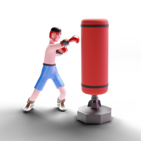 Boxer s'entraînant avec un sac de boxe  3D Illustration