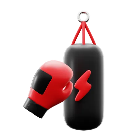 Boxing Glove With Hit Bag Sack For Power Martial Art Workout Exercise Fitness Gym 3 D Icon Illustration Render Design 3D Icon
