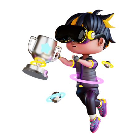 Boy Achieves Trophy Cup  3D Icon