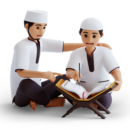 Boy and father reading the Quran  3D Illustration