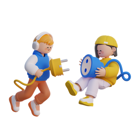 Boy And Girl 404 Not Found Page  3D Icon