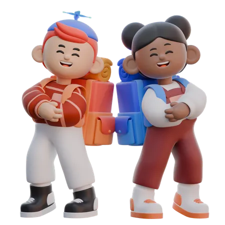 Boy And Girl Back To Back Pose 3 D Character 3D Illustration