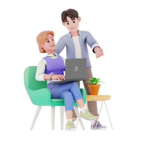 Boy and girl discuss about business  3D Illustration