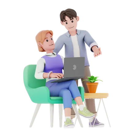 Boy and girl discuss about business  3D Illustration