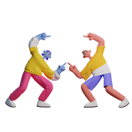 Boy And Girl Doing Fusion Pose  3D Illustration
