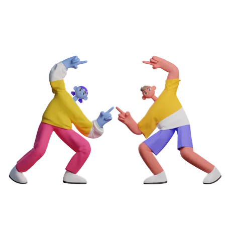 3 D Boy And Girl Do Fusion Pose 3D Illustration