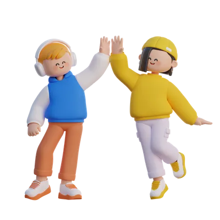 Boy And Girl High Five  3D Illustration