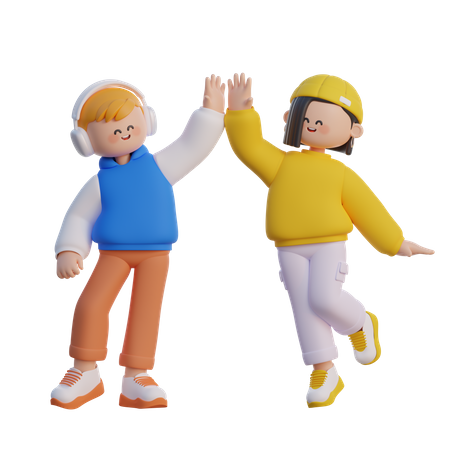 Boy And Girl High Five  3D Illustration