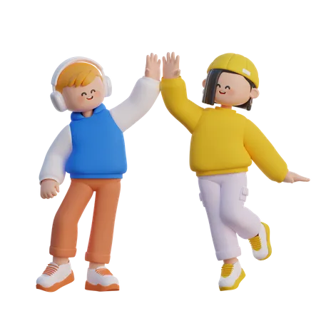 Boy And Girl High Five 3D Illustration