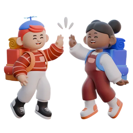 Boy and girl Highfive  3D Illustration