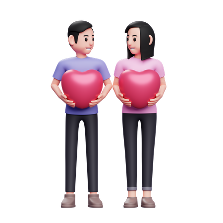 Boy and Girl holding heart balloon  3D Icon