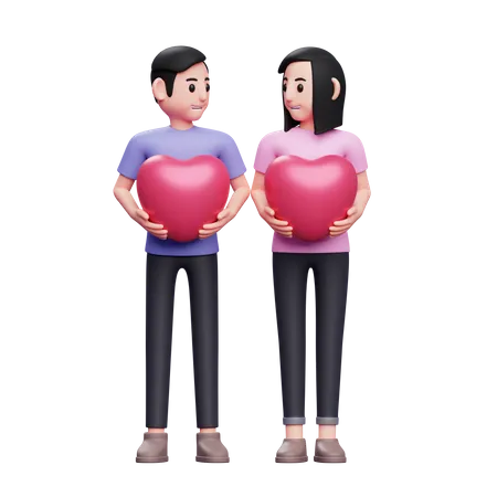Boy and Girl holding heart balloon 3D Illustration