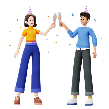 Boy and girl holding wine glass  3D Icon