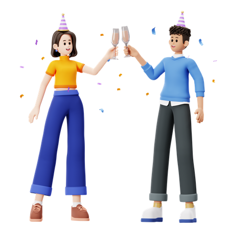 Boy and girl holding wine glass  3D Illustration