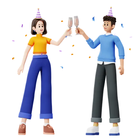 Boy and girl holding wine glass  3D Illustration