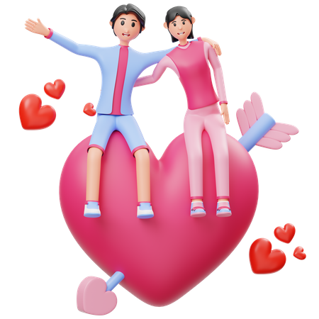 Boy And Girl Sitting on heart  3D Illustration