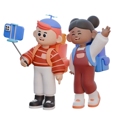 Boy And Girl Taking A Selfie 3 D Character 3D Illustration