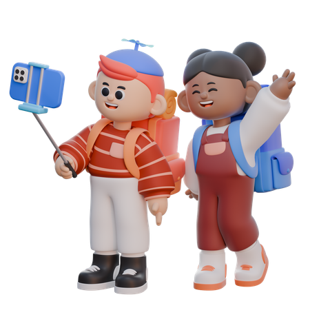 Boy and girl Taking a Selfie  3D Icon
