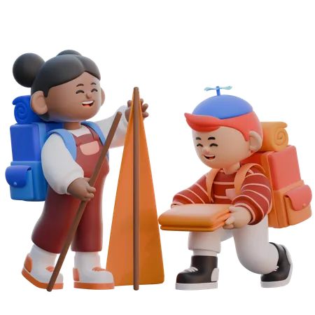 Boy and girl Teamwork  3D Illustration