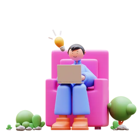 Boy attending online class on laptop  3D Illustration