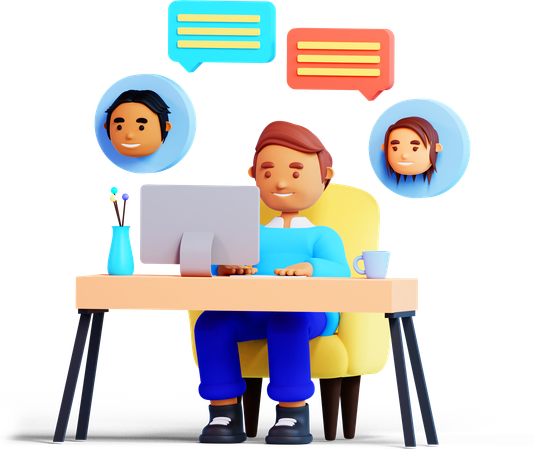 Boy Attends Online Meeting From Home  3D Illustration