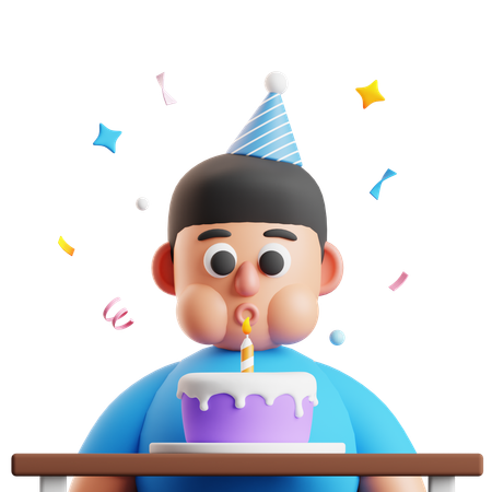 誕生日のろうそくを吹き消す男の子  3D Icon