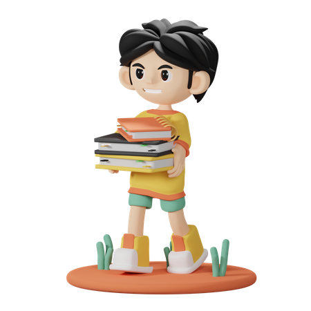 Boy Bring a Books  3D Illustration