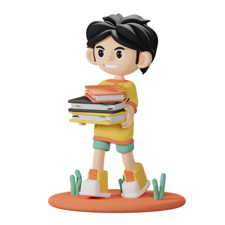 Boy Bring a Books 3D Illustration