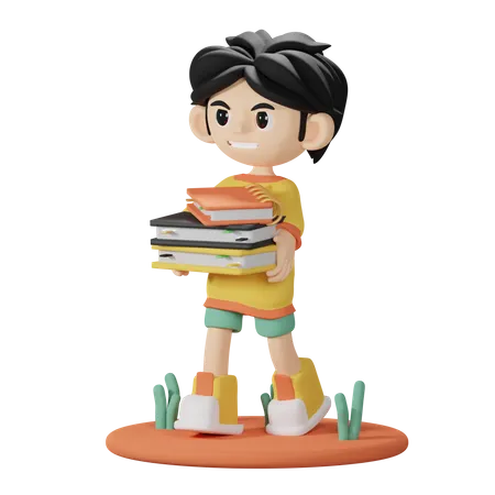 Boy Bring a Books  3D Illustration