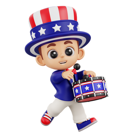 Boy Bring Patriotic Drum  3D Illustration