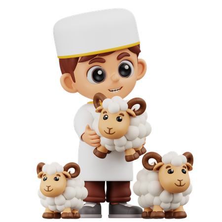 Boy Bring Sheep  3D Icon