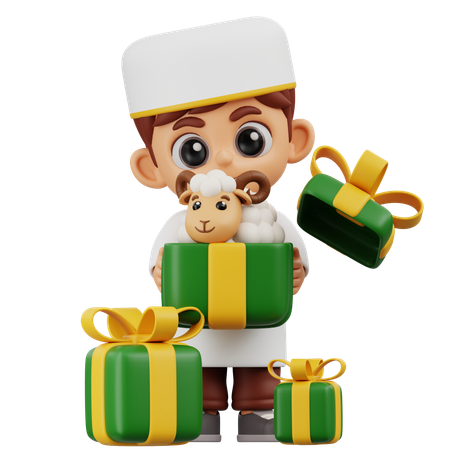 Boy Bring Sheep Giftbox  3D Illustration
