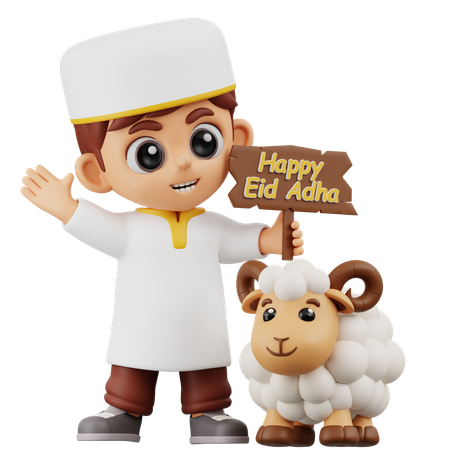 Boy Bring Sign With Sheep  3D Illustration
